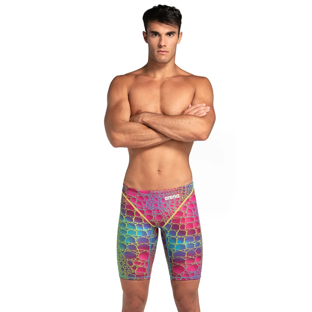 KGKE Men's Swim Jammers - Nylon Print Swimsuits, UPF 50+, Chlorine Resistant, Quick Dry Boxer Briefs