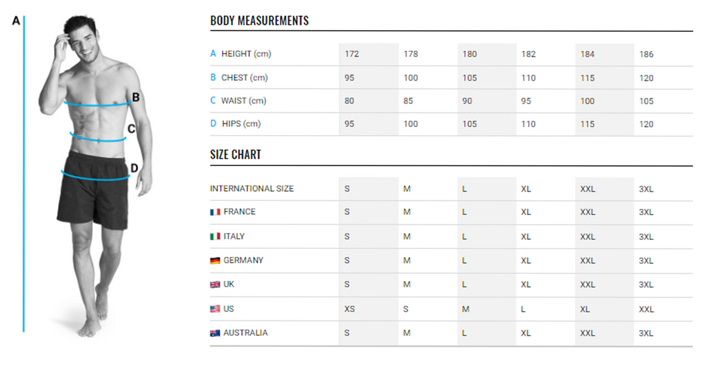 arena Egypt Swimwear Size Charts